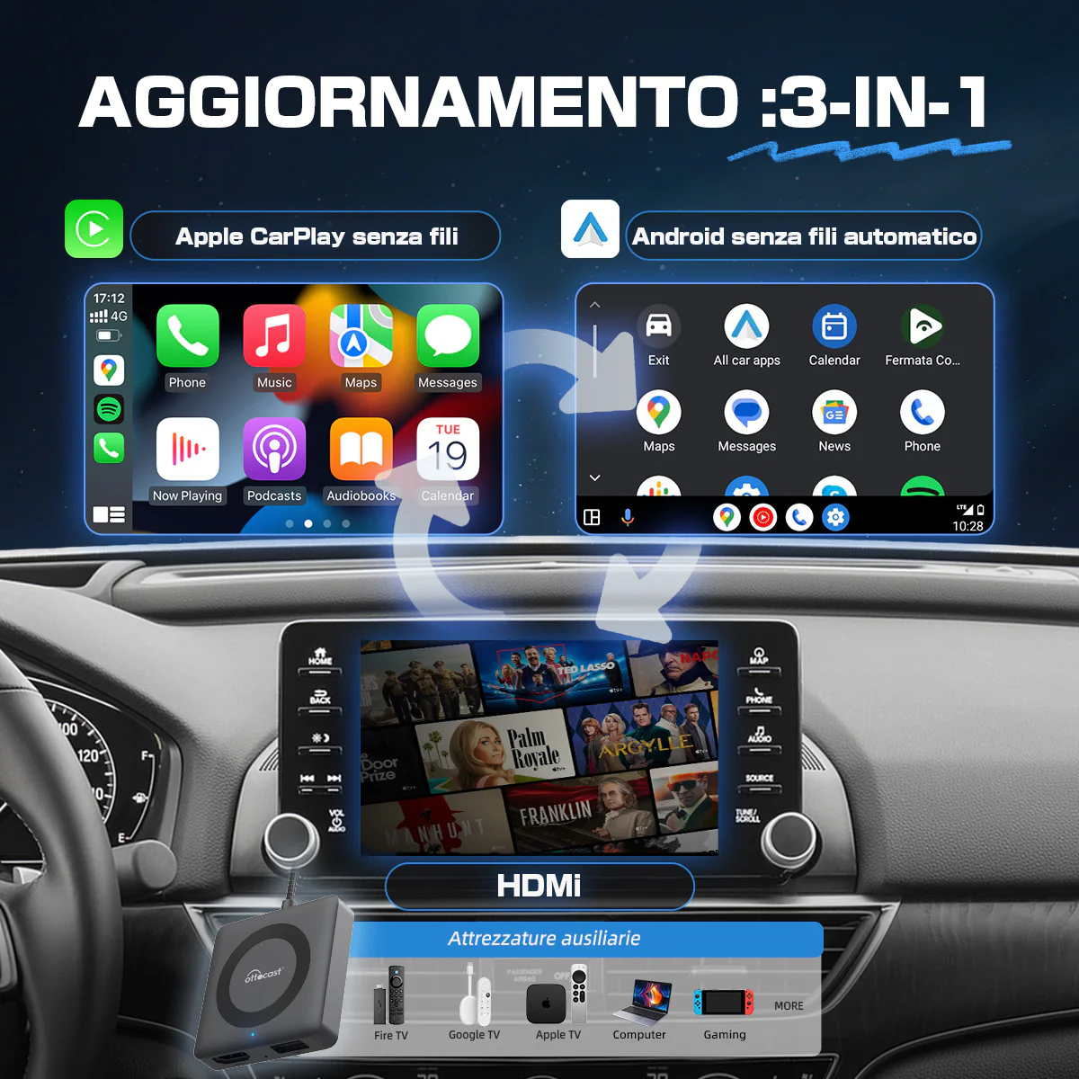 Ottocast® Car TV Mate Pro | Streaming HDMI + Fire TV Stick + Mirroring dello Schermo & Adattatore Wireless CarPlay Android Auto - Image 5