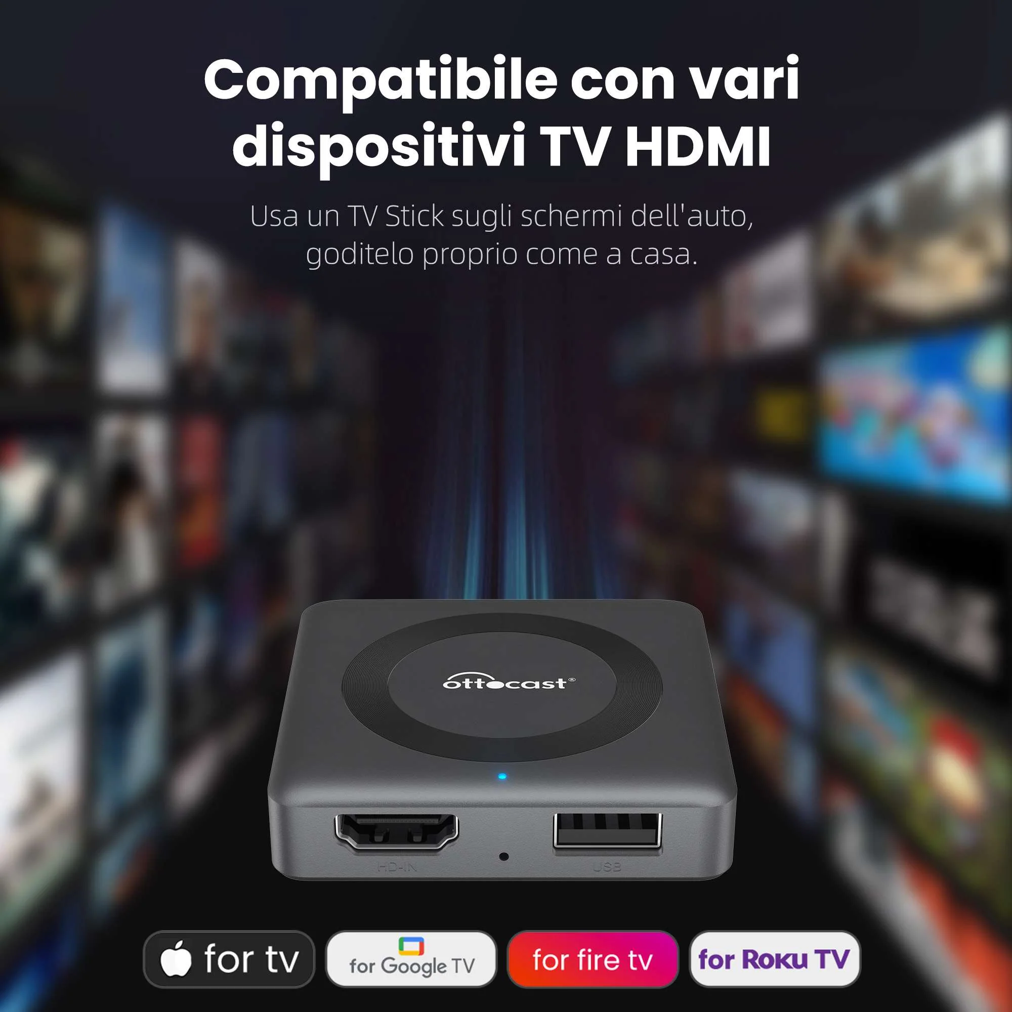 Ottocast® Car TV Mate Pro | Streaming HDMI + Fire TV Stick + Mirroring dello Schermo & Adattatore Wireless CarPlay Android Auto - Image 6