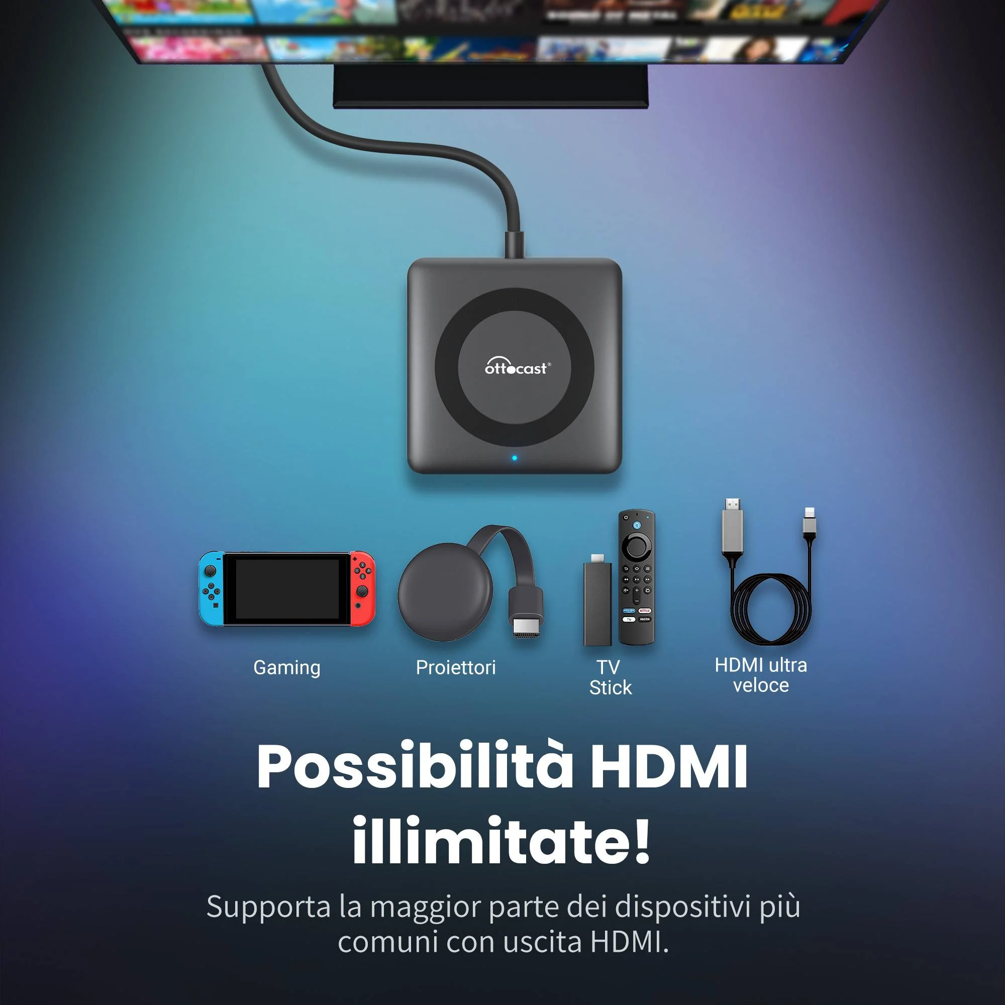 Ottocast® Car TV Mate Pro | Streaming HDMI + Fire TV Stick + Mirroring dello Schermo & Adattatore Wireless CarPlay Android Auto - Image 8