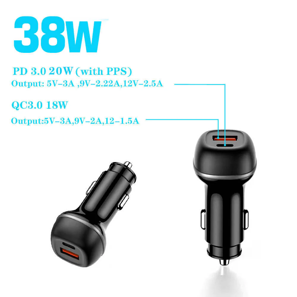 Caricatore rapido da auto con doppia porta USB-C e USB-A - Image 2